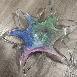 Murano Glass Starburst Bowl with Blue, Green, and Pink Accents